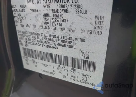 2009 Ford Escape Limited from USA, damaged, VIN 1FMCU94G19KB95049